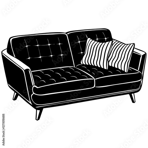 Cozy Sectional Sofa Vector Illustration - Cartoon, Clipart, and Line Art Design, Cozy sectional sofa vector illustration in cartoon, clipart, and line art styles for digital use.