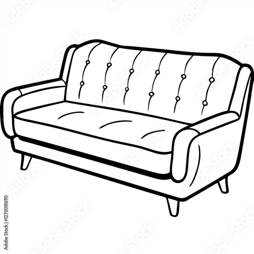 Cozy Sectional Sofa Vector Illustration - Cartoon, Clipart, and Line Art Design, Cozy sectional sofa vector illustration in cartoon, clipart, and line art styles for digital use.