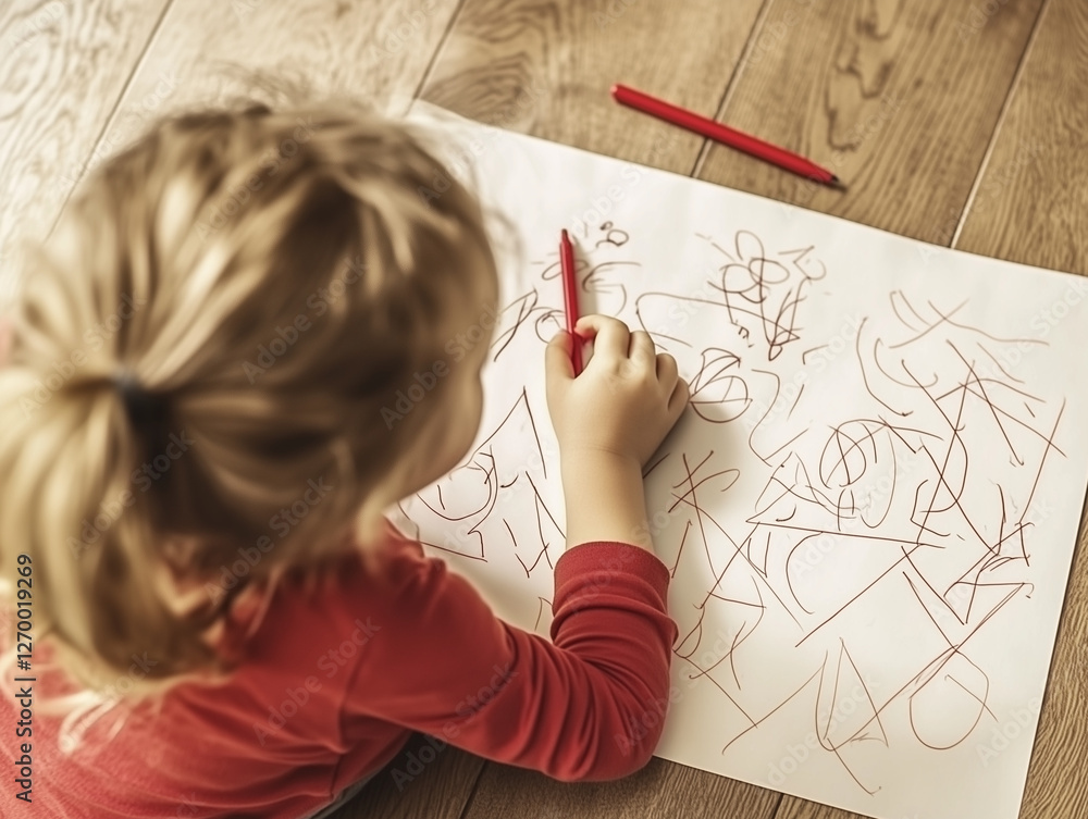 child draws with pencils on a sheet child draws with pencils on a sheet