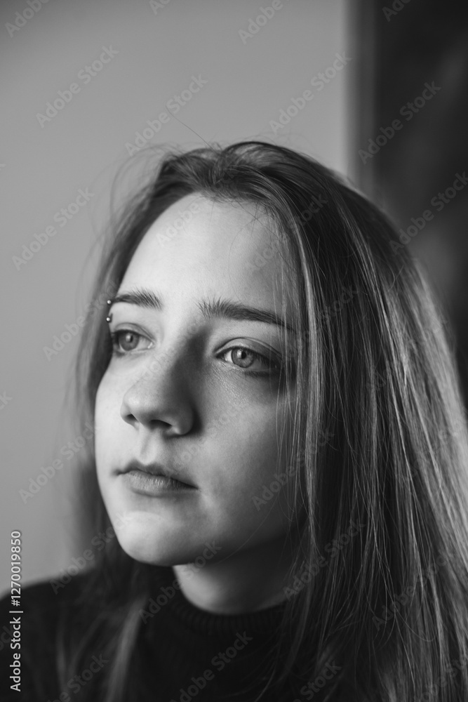 black and white portrait with a beautiful girl black and white portrait with a beautiful girl