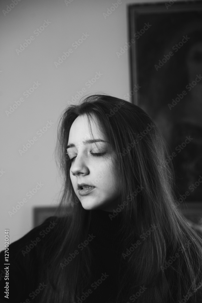 black and white portrait with a beautiful girl black and white portrait with a beautiful girl