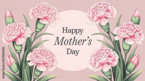 Happy mothers day with pink carnations in full bloom