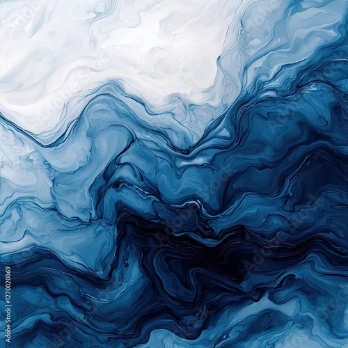 A mesmerizing abstract design featuring swirling shades of blue and white, evoking a sense of calm and fluidity.