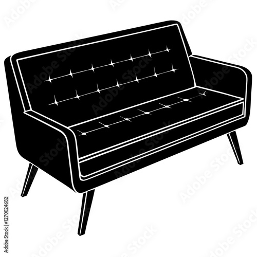 Furniture Velvet Chaise Vector Illustration - Cartoon, Clipart & Line Art Design, Velvet chaise vector illustration in cartoon, clipart, and line art styles, perfect for digital designs.