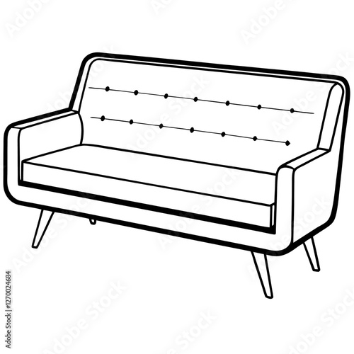 Furniture Velvet Chaise Vector Illustration - Cartoon, Clipart & Line Art Design, Velvet chaise vector illustration in cartoon, clipart, and line art styles, perfect for digital designs.