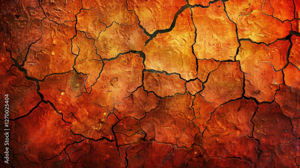 Dried cracked earth texture in warm orange and red tones, showcasing effects of drought and arid conditions. intricate patterns create striking visual impact Dried cracked earth texture in warm orange and red tones, showcasing effects of drought and arid conditions. intricate patterns create striking visual impact