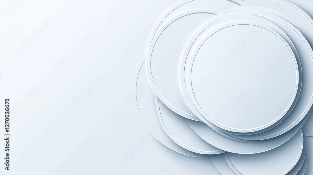 Minimalist abstract composition of overlapping white circular plates, creating depth, harmony, and a futuristic sense of balance in geometric design, Generative AI Minimalist abstract composition of overlapping white circular plates, creating depth, harmony, and a futuristic sense of balance in geometric design, Generative AI