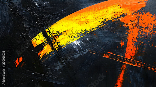 Abstract orange yellow black paint strokes canvas texture background art design photo