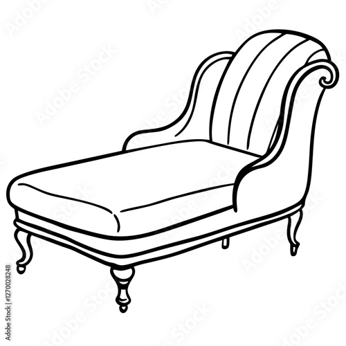 Furniture Velvet Chaise Vector Illustration - Cartoon, Clipart & Line Art Design, Velvet chaise vector illustration in cartoon, clipart, and line art styles, perfect for digital designs.