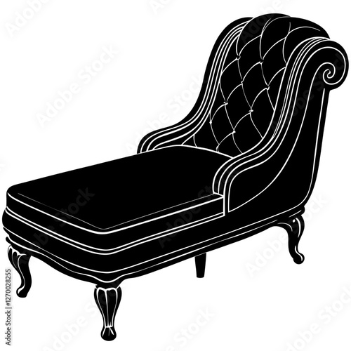 Furniture Velvet Chaise Vector Illustration - Cartoon, Clipart & Line Art Design, Velvet chaise vector illustration in cartoon, clipart, and line art styles, perfect for digital designs.