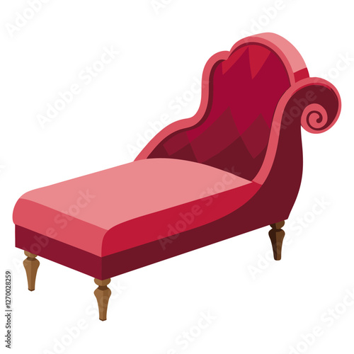 Furniture Velvet Chaise Vector Illustration - Cartoon, Clipart & Line Art Design, Velvet chaise vector illustration in cartoon, clipart, and line art styles, perfect for digital designs.