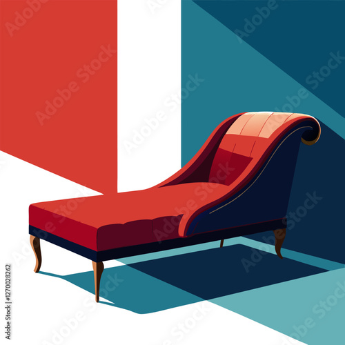 Furniture Velvet Chaise Vector Illustration - Cartoon, Clipart & Line Art Design, Velvet chaise vector illustration in cartoon, clipart, and line art styles, perfect for digital designs.