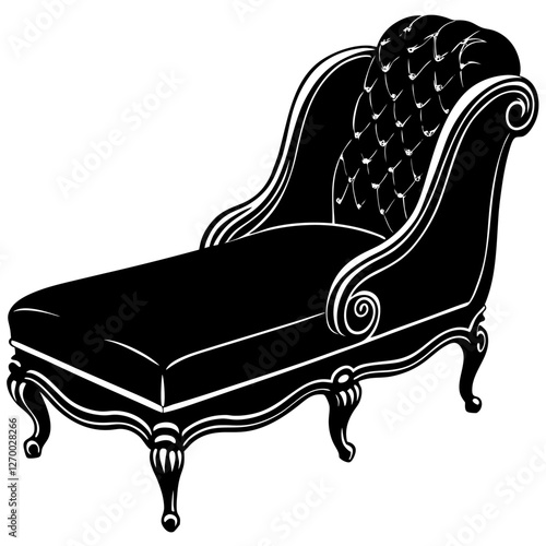 Furniture Velvet Chaise Vector Illustration - Cartoon, Clipart & Line Art Design, Velvet chaise vector illustration in cartoon, clipart, and line art styles, perfect for digital designs.