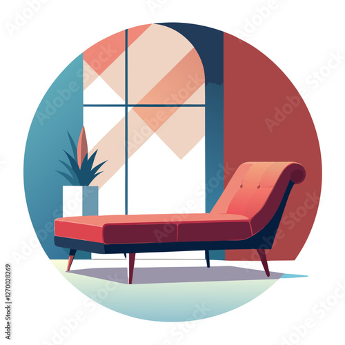 Furniture Velvet Chaise Vector Illustration - Cartoon, Clipart & Line Art Design, Velvet chaise vector illustration in cartoon, clipart, and line art styles, perfect for digital designs.