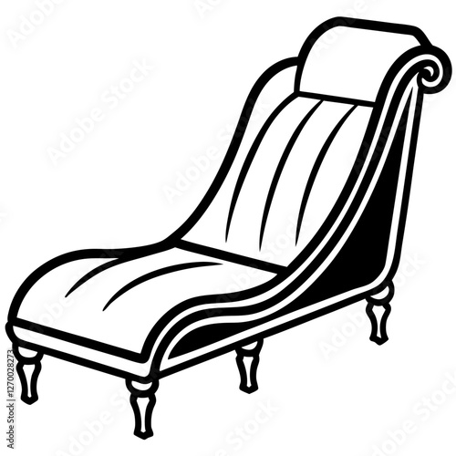 Furniture Velvet Chaise Vector Illustration - Cartoon, Clipart & Line Art Design, Velvet chaise vector illustration in cartoon, clipart, and line art styles, perfect for digital designs.