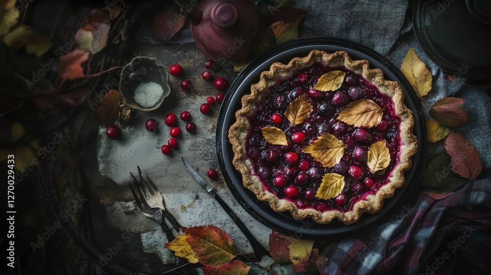 Autumnal Cranberry Pie with Fall Leaves - A Festive Thanksgiving Dessert Autumnal Cranberry Pie with Fall Leaves - A Festive Thanksgiving Dessert