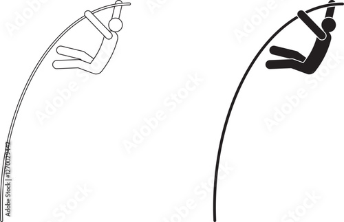 Pole vaulting or pole jumping icon set