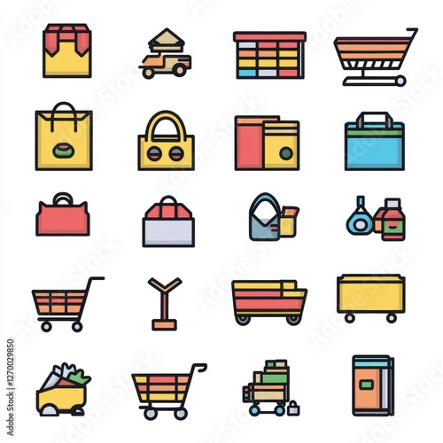 Shopping cart icons in various styles digital illustration e-commerce minimalist design flat view graphic elements photo