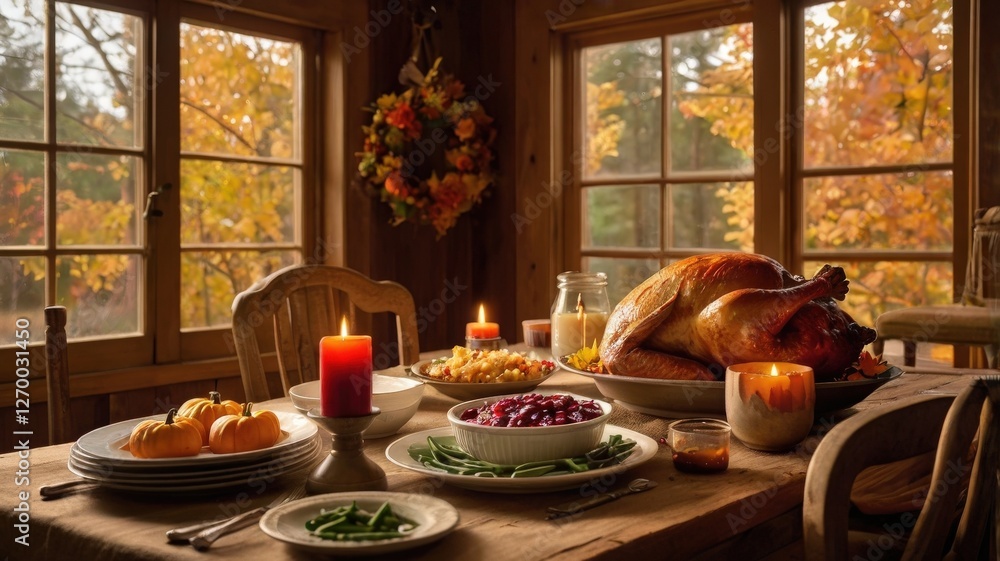 Harvest Feast: Warm and Inviting Thanksgiving Table in a Rustic Farmhouse Setting