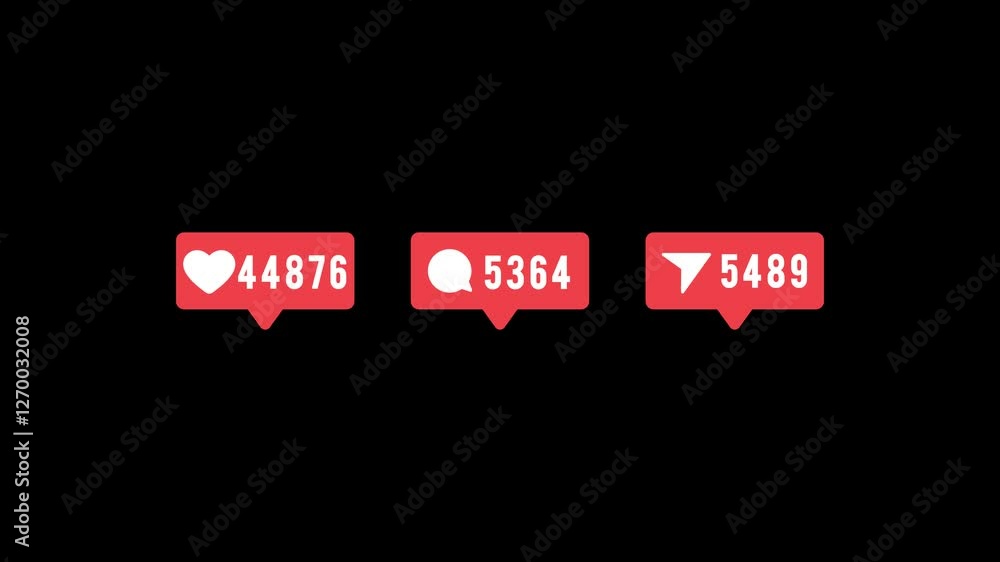 Like, Comments and Share icons with increasing counting of numbers on a ...