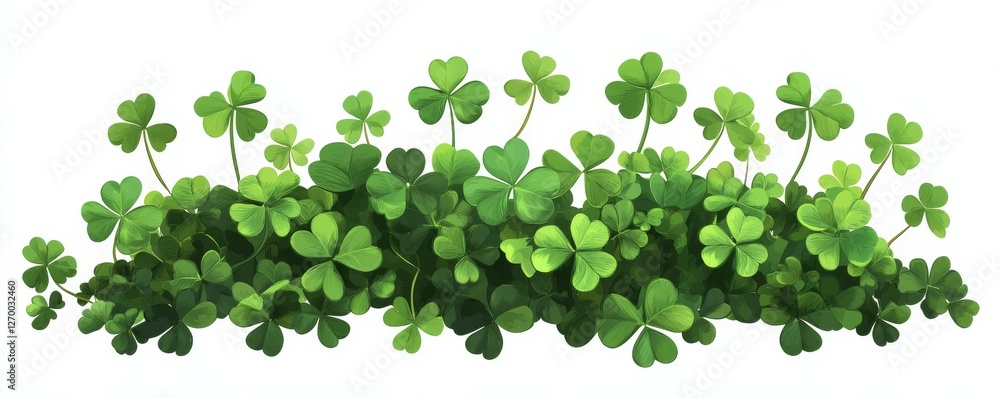A cluster of green clover leaves arranged in a row. A cluster of green clover leaves arranged in a row.