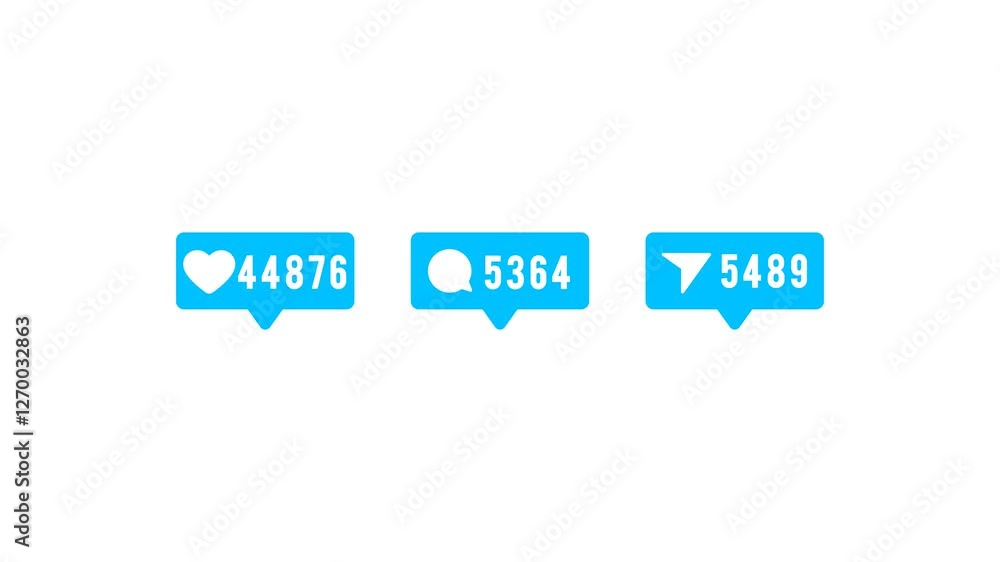 Like, Comments and Share icons with increasing counting of numbers on a transparent background, social media like counter animation with alpha channel Like, Comments and Share icons with increasing counting of numbers on a transparent background, social media like counter animation with alpha channel