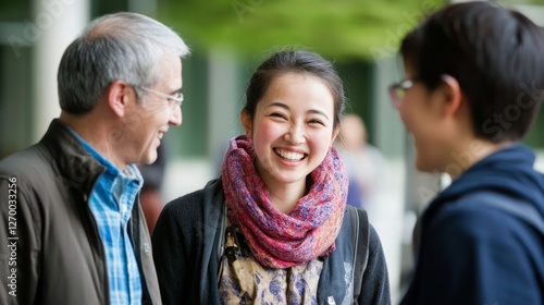 people from different cultural backgrounds communicating and smiling