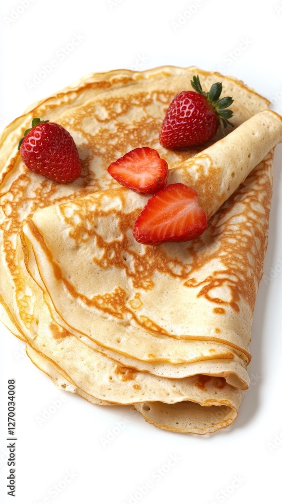 Delicate crepes with creamy ricotta cheese and fresh strawberries in a sweet and irresistible combination. Delicious crepes, thin pancakes with strawberries. Delicate crepes with creamy ricotta cheese and fresh strawberries in a sweet and irresistible combination. Delicious crepes, thin pancakes with strawberries.