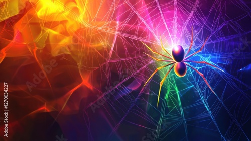 Vibrant spider web artistry nature digital illustration colorful background close-up view abstract concept photo