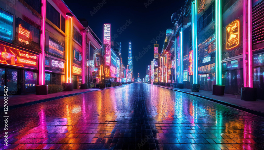 Vibrant Neon Lights in a Dark Urban Setting Vibrant Neon Lights in a Dark Urban Setting