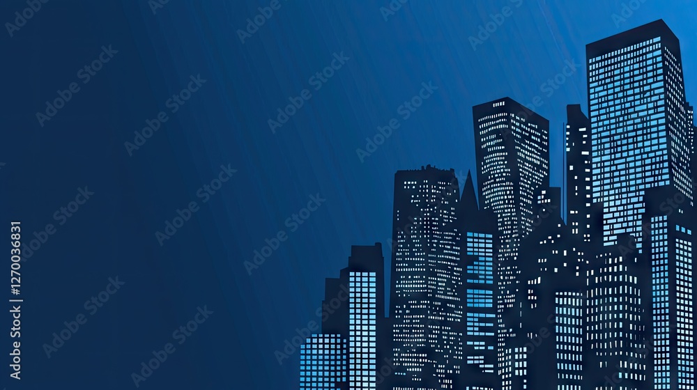 Obraz premium Night city skyline, illuminated buildings, urban landscape, background gradient, website banner