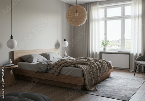 Wallpaper Mural Elegant Scandinavian Bedroom with Soft Beige and Grey Torontodigital.ca