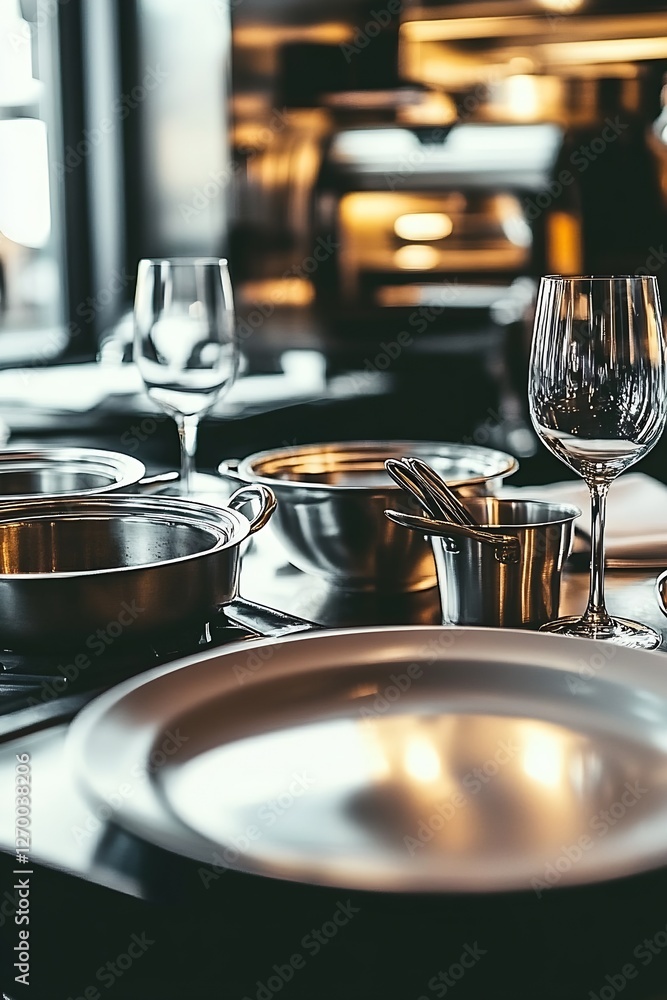 Elegant dining setting with silverware and glassware on a modern table ambiance : Generative AI Elegant dining setting with silverware and glassware on a modern table ambiance : Generative AI
