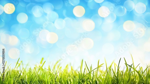 Spring grass, bokeh background, bright sunny day, nature