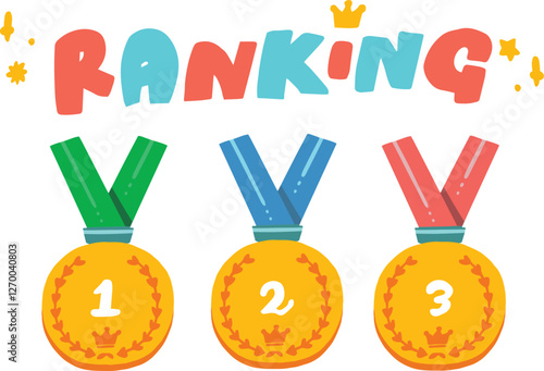 1位から3位の金メダルとランキングのポップな英文字