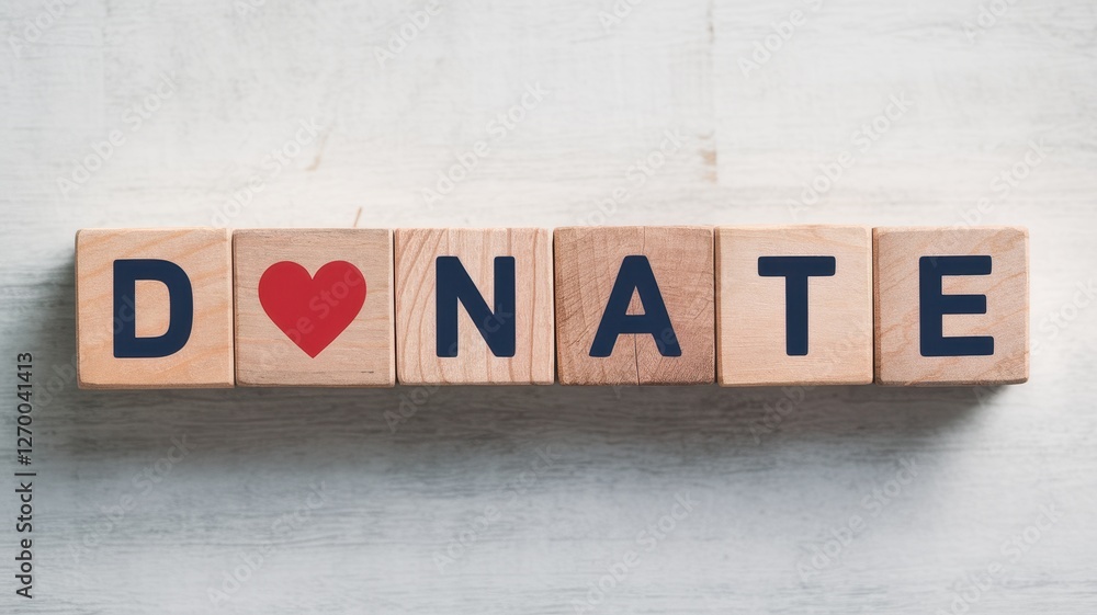 Fototapeta premium Donate message spelled out using wooden blocks with red heart