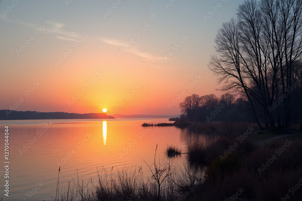 Sunrise reflection over calm lake tranquil nature landscape serene environment scenic viewpoint Sunrise reflection over calm lake tranquil nature landscape serene environment scenic viewpoint