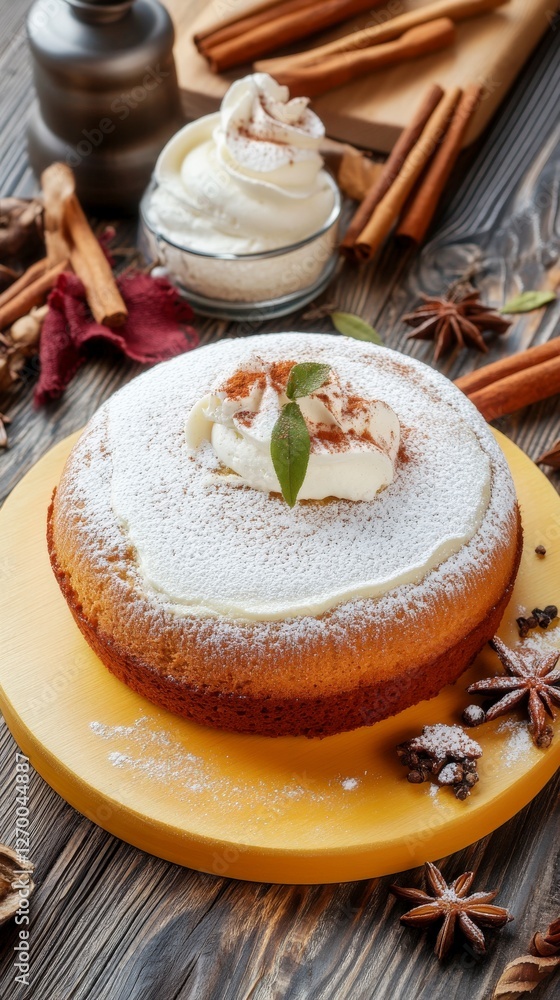 A Whimsical Spiced Cake with Whipped Cream and Cinnamon A Whimsical Spiced Cake with Whipped Cream and Cinnamon