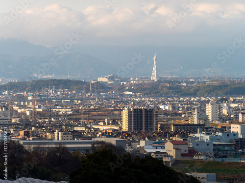 Obraz na płótnie 柏原市の高尾山から見る街の風景