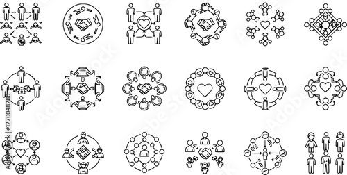 gender equality, community teamwork, diversity and collaboration Icon set, inclusion, partnership, human connection, justice, and unity for social issues, human rights, equality, gender roles, teamwor