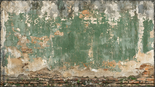 Weathered green brick wall texture background, urban decay, outdoor