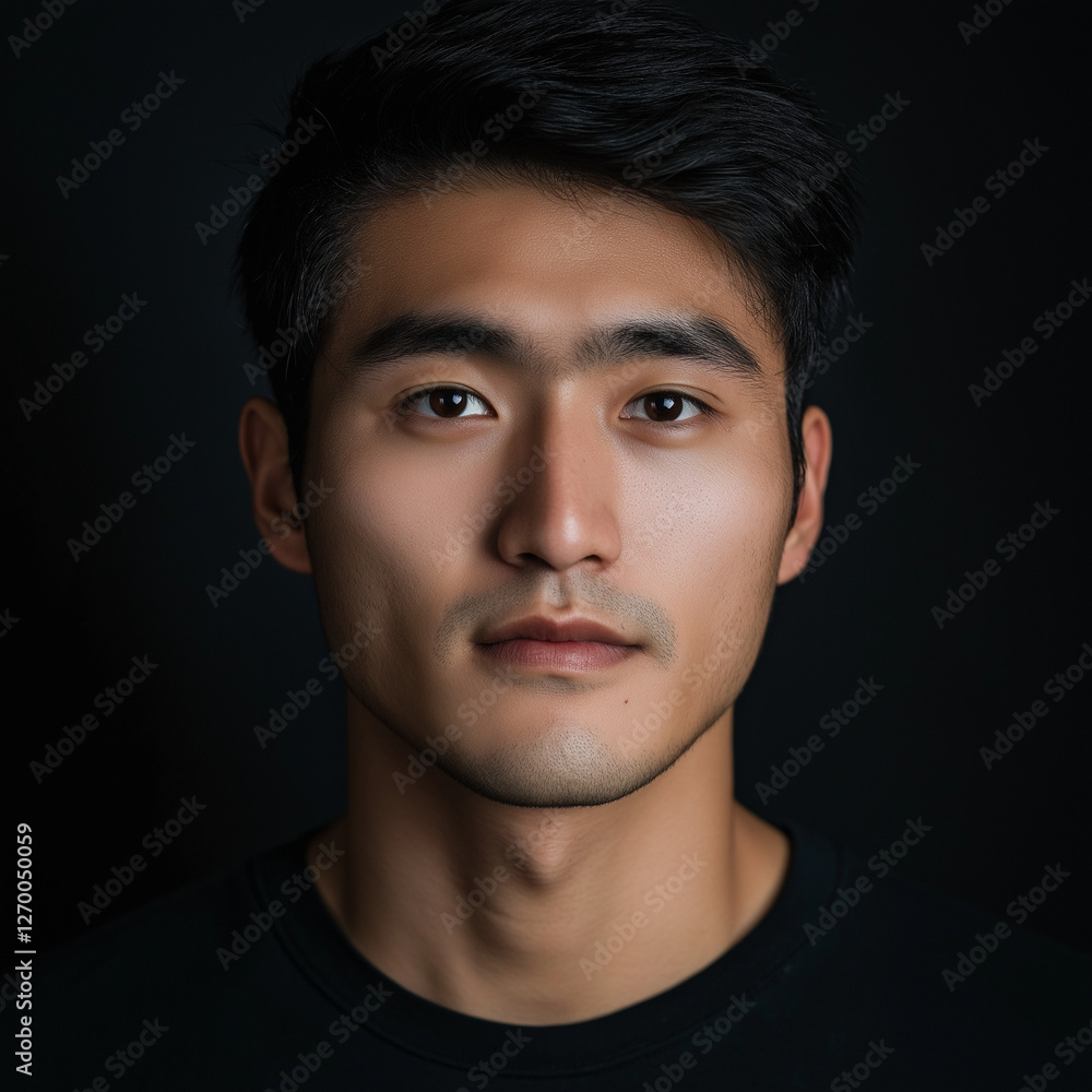 Obraz premium Portrait of a young Asian man against a dark background.