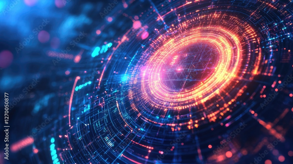 Obraz premium Cyber defense AI security network with encrypted data streams and futuristic light effects.