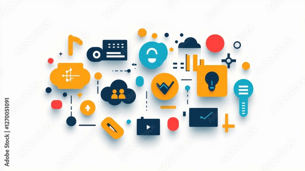 Explore the future of connectivity with vivid, flat icons illustrating the Internet of Things and network communication concepts. Explore the future of connectivity with vivid, flat icons illustrating the Internet of Things and network communication concepts.