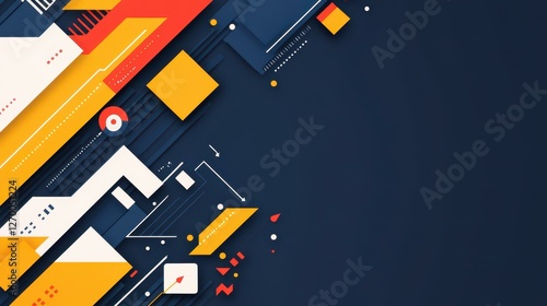 A vibrant design with geometric lines and arrows, showcasing movement and precision for a modern flat illustration. photo