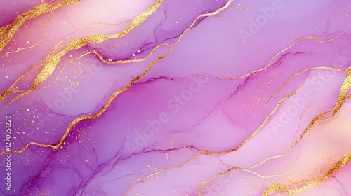 Discover stunning abstract patterns in violet and gold, showcasing the beauty of alcohol ink techniques for a unique decor touch. photo