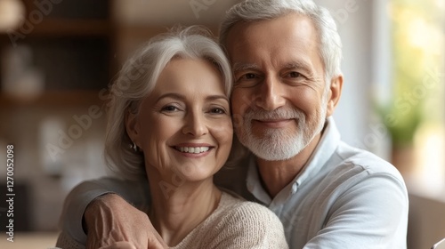 Old couples smiling as they sit in lawyers', agents', designers' offices look...
