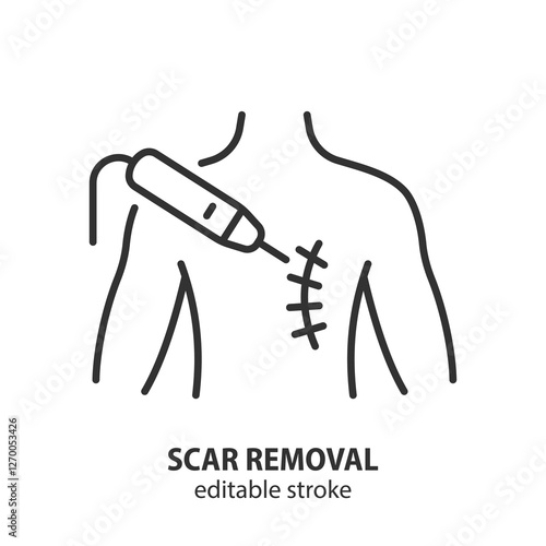 Scar removal line icon. Skin care equipment symbol. Editable stroke. Vector illustration.