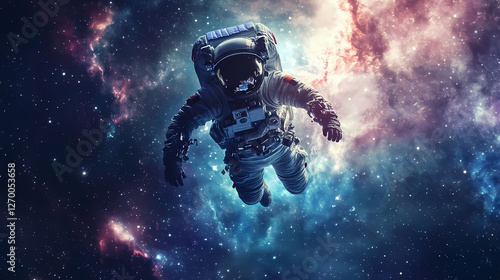 Artistic realistic style spaceman astronaut floating in the space galaxy universe aspect Underwater Starfields. Illustration