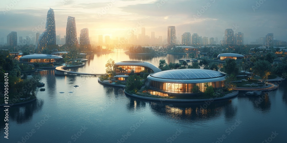 Naklejka premium Sustainable Urban Energy Hub with Smart Grids